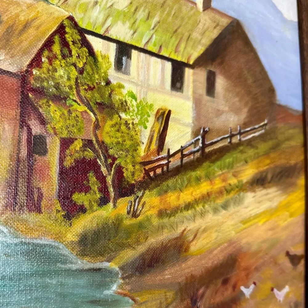 Vintage Rustic Land Scape Water Mill Original Painting Signed original frame